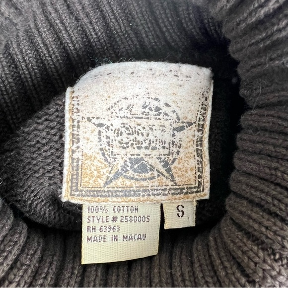 Vintage Preppy Cabincore Cotton Turtleneck Sweater Brown Navy Rust Geometric | S - Picture 8 of 9